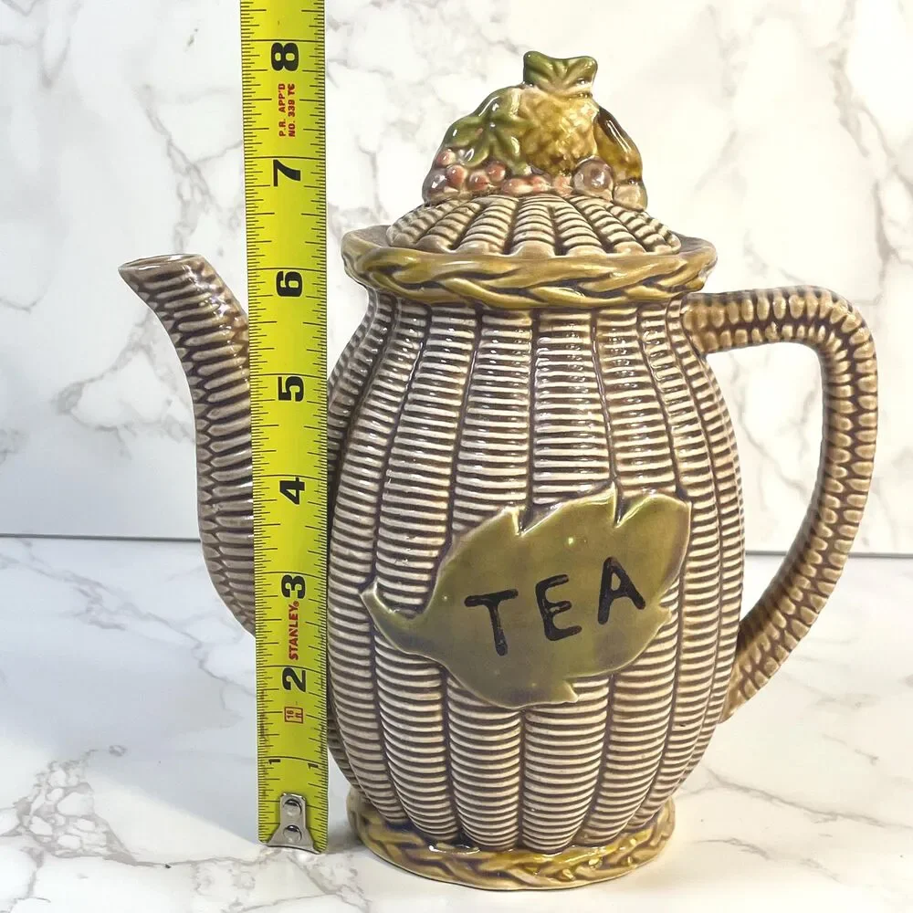 Vintage Tilso Japan Basketweave Teapot, Mid-Century Ceramic Fruit Lid, Retro